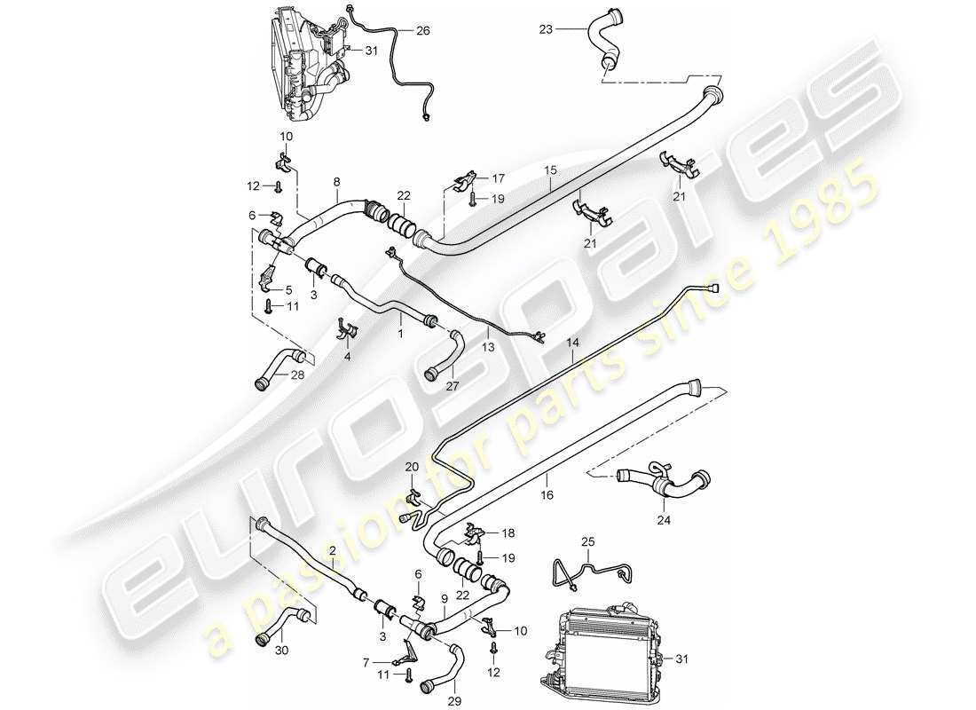 porsche 2009 997-2 turbo / gt2 water cooling 2 part diagram