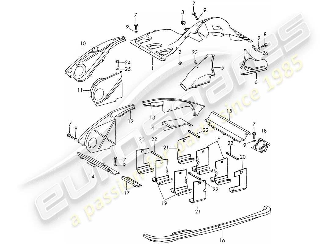 porsche 1966 (911/912) air duct - and - engine cover part diagram