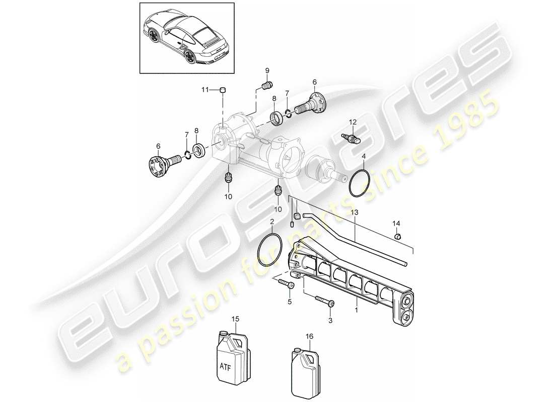 porsche 911 t/gt2rs (2011) front axle differential part diagram