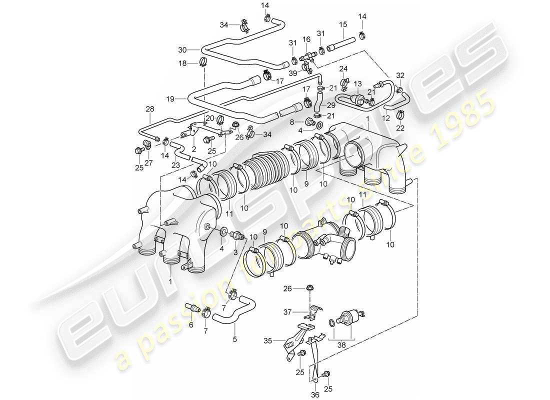 porsche 2002 (996 gt3) intake air distributor parts diagram