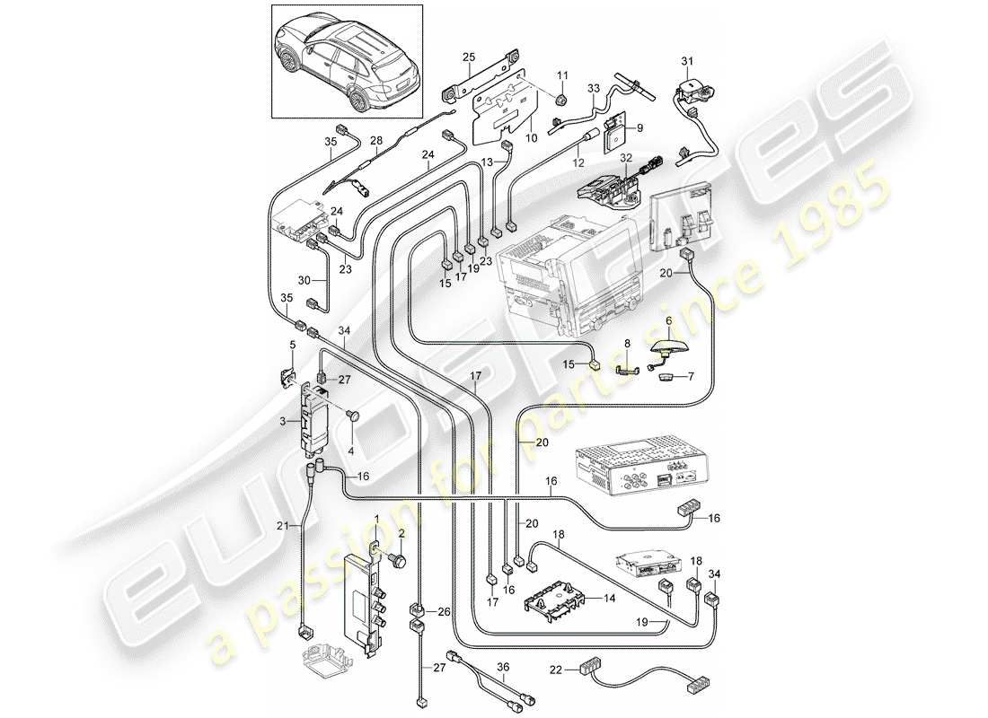 porsche 2011 (cayenne e2 92a) antenna booster part diagram