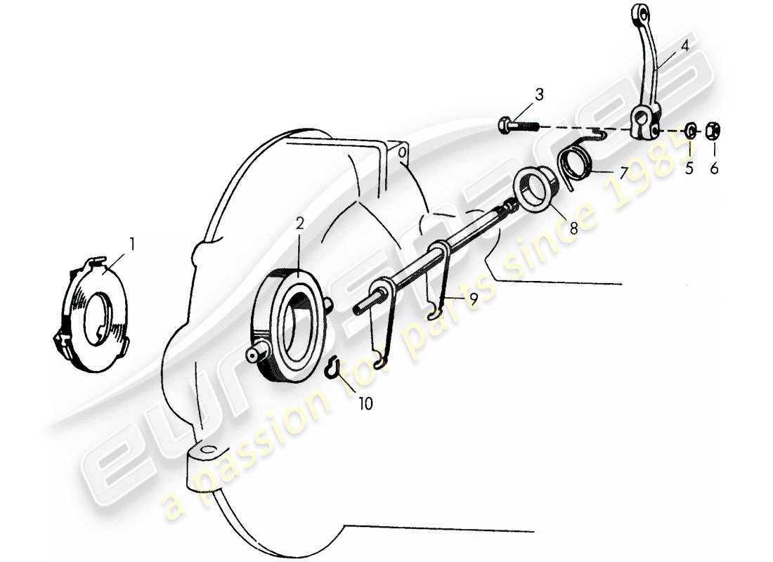 porsche 1954 (356/356a) clutch release - for - transmission case - divided part diagram