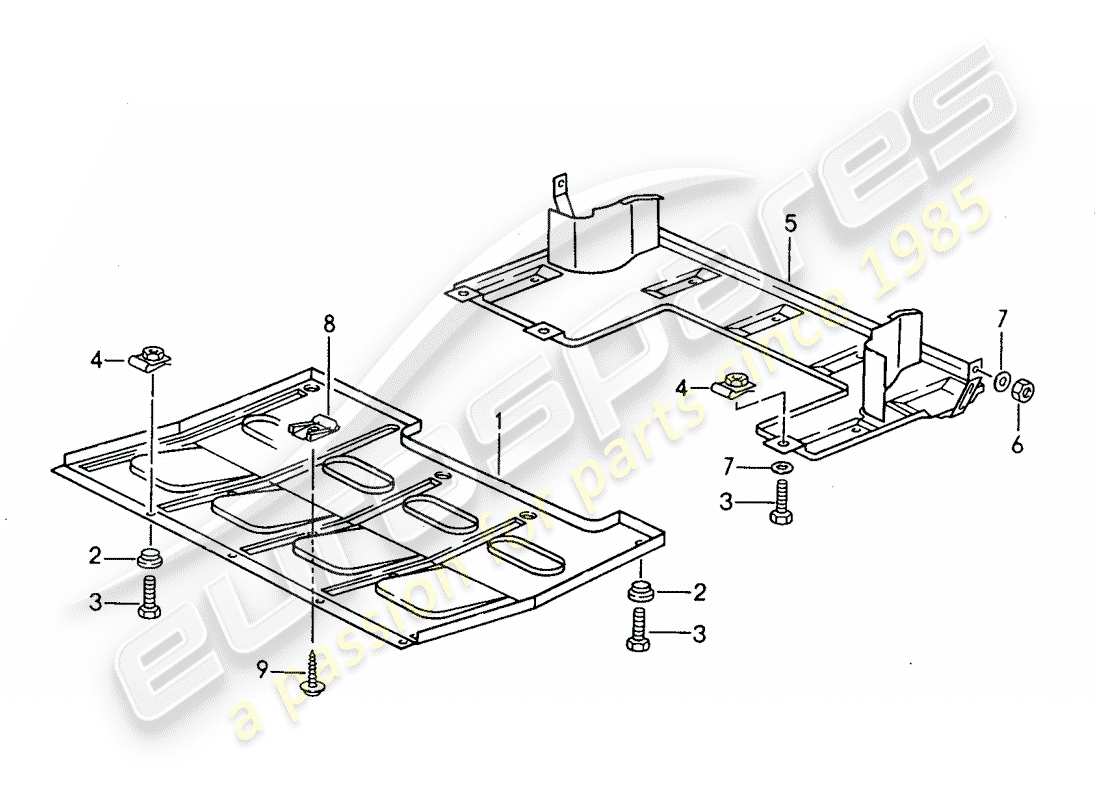 porsche 968 (1995) underside protection part diagram