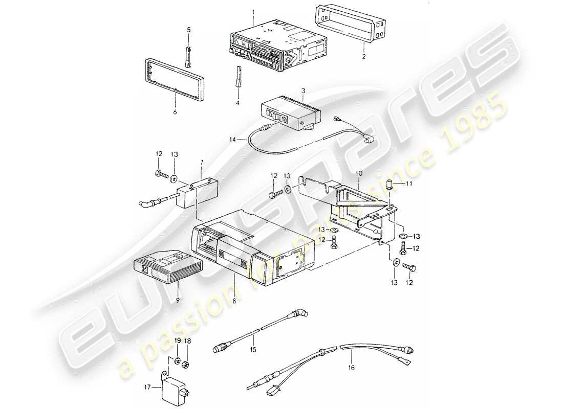 porsche 1994 (964) radio unit - installation parts part diagram