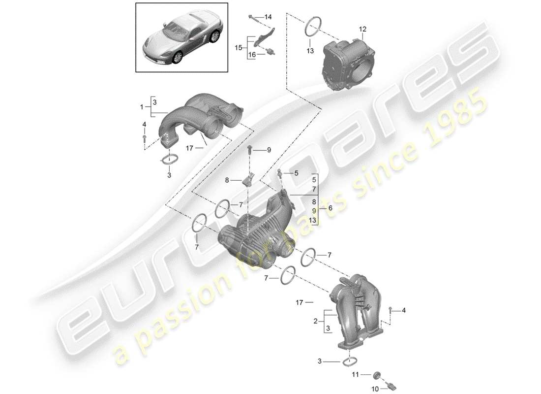 porsche 2019 (718 boxster) intake air distributor part diagram