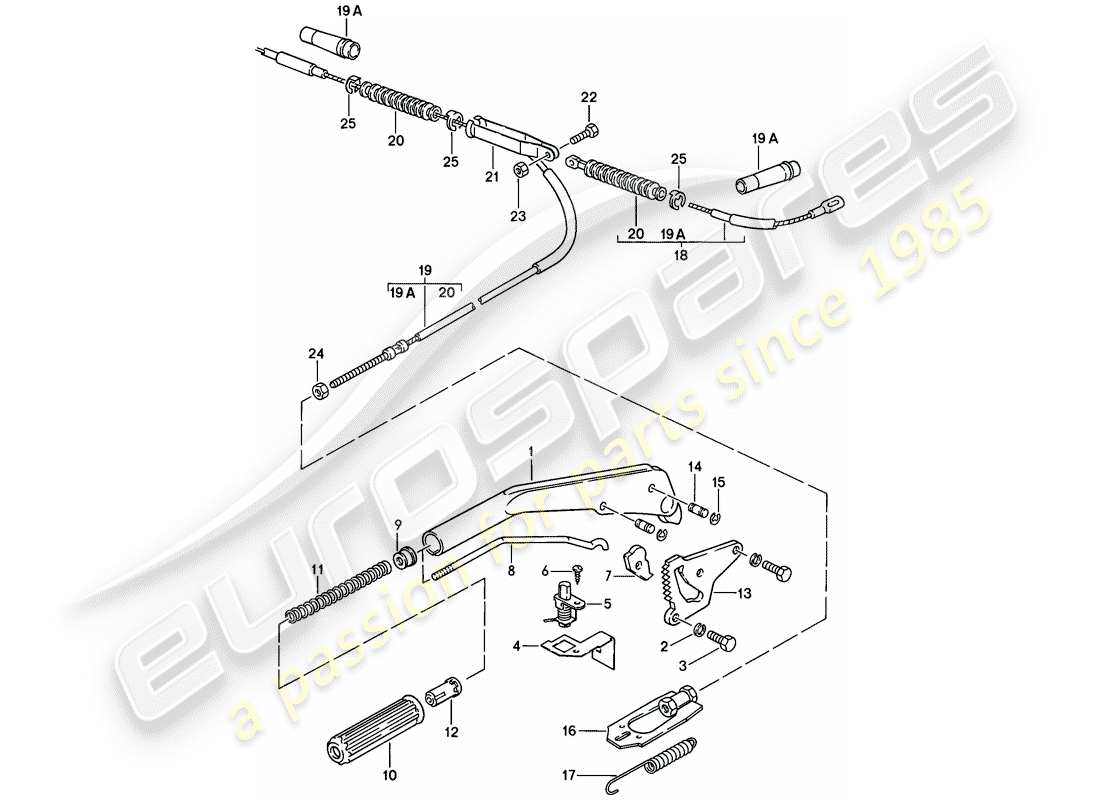 porsche 1983 (944) hand brake lever parts diagram