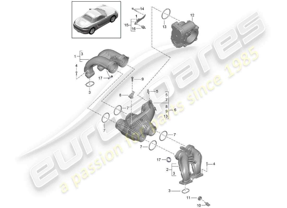porsche 2018 (718 boxster) intake air distributor part diagram