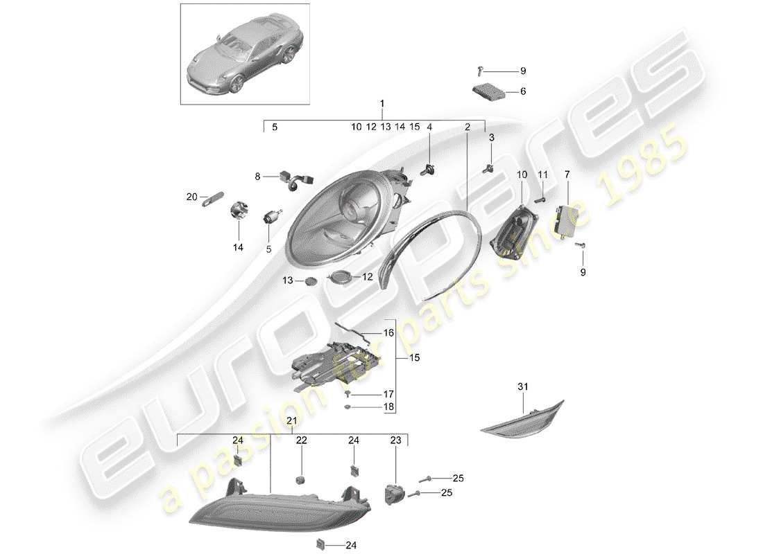 porsche 2014 (991-1 turbo) headlamp part diagram