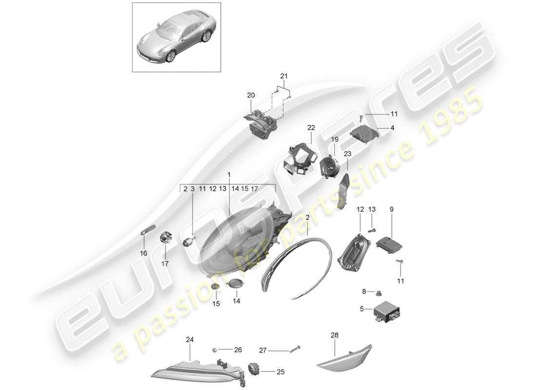 porsche 2018 (991-2) headlamp parts diagram