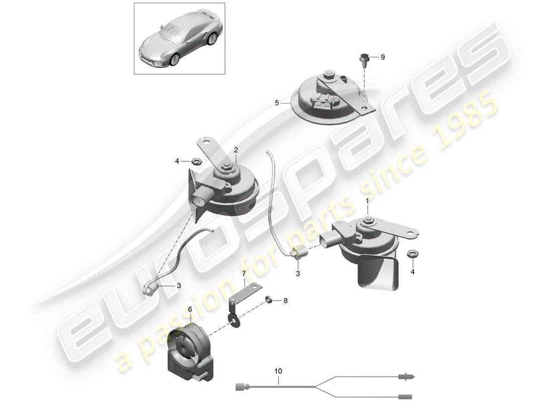 porsche 2015 (991-1 turbo) fanfare horn part diagram