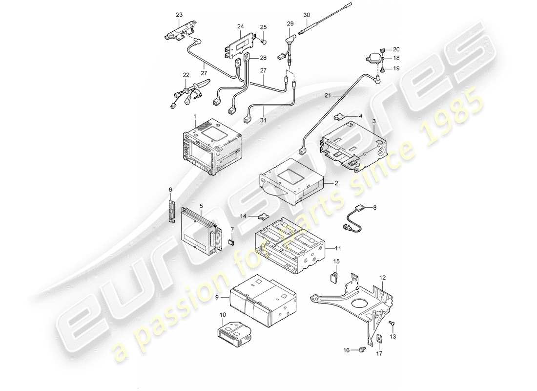 porsche 2007 (987 boxster) radio unit part diagram