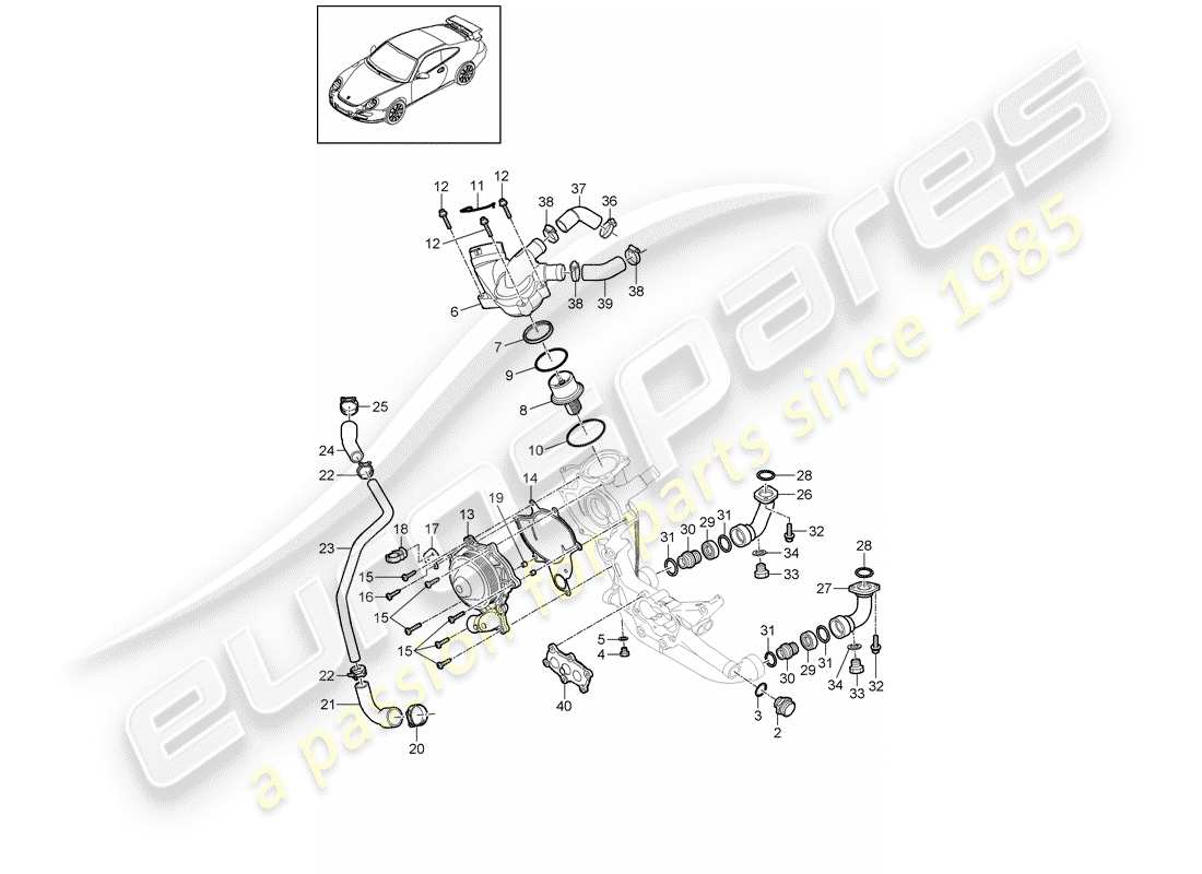 porsche 2008 (997-1 gt3) water pump part diagram