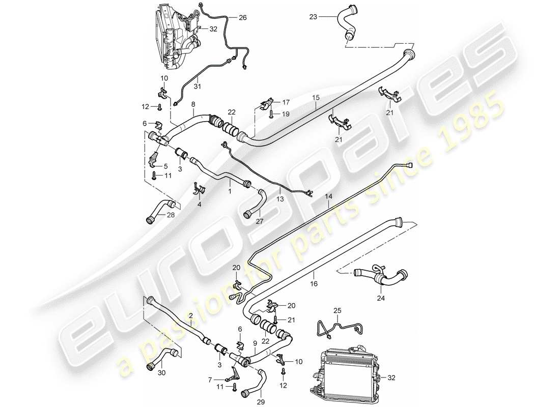 porsche 2008 (997-1 gt3) water cooling 2 part diagram