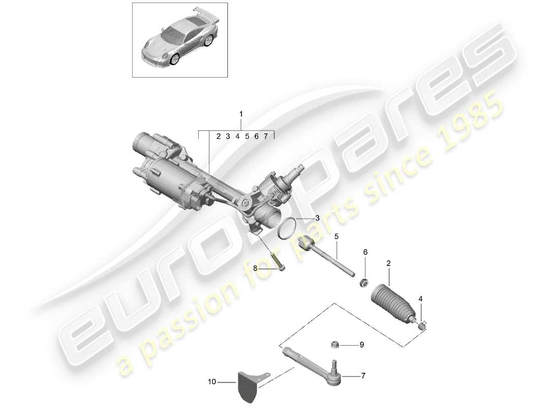porsche 2019 (991-2 turbo) steering gear part diagram