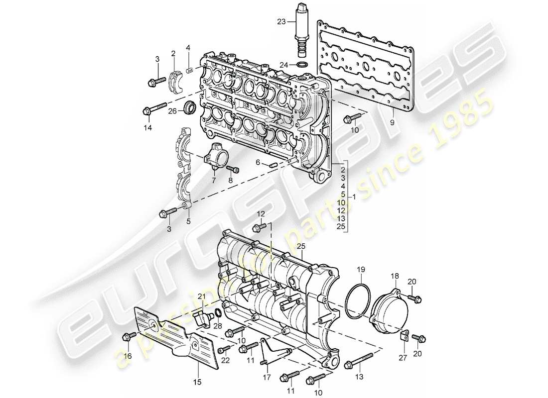 porsche 2002 (996 gt3) camshaft housing parts diagram