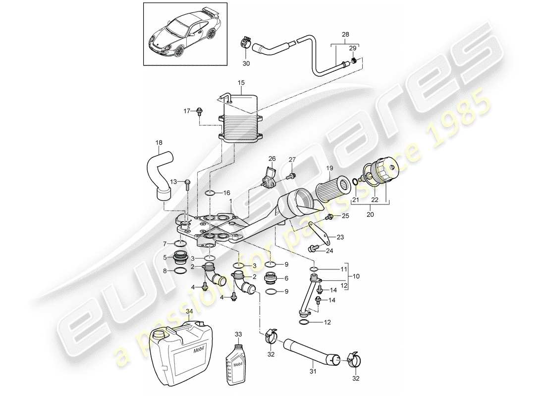 porsche 2008 (997-1 gt3) oil filter part diagram