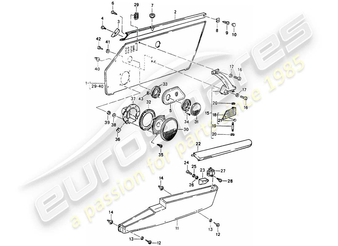 porsche 1990 (964) interior equipment - doors parts diagram