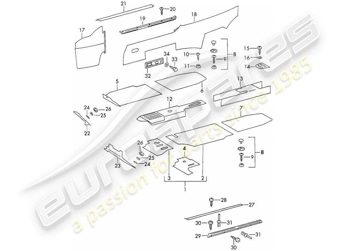 porsche 1967 (911/912) interior equipment part diagram