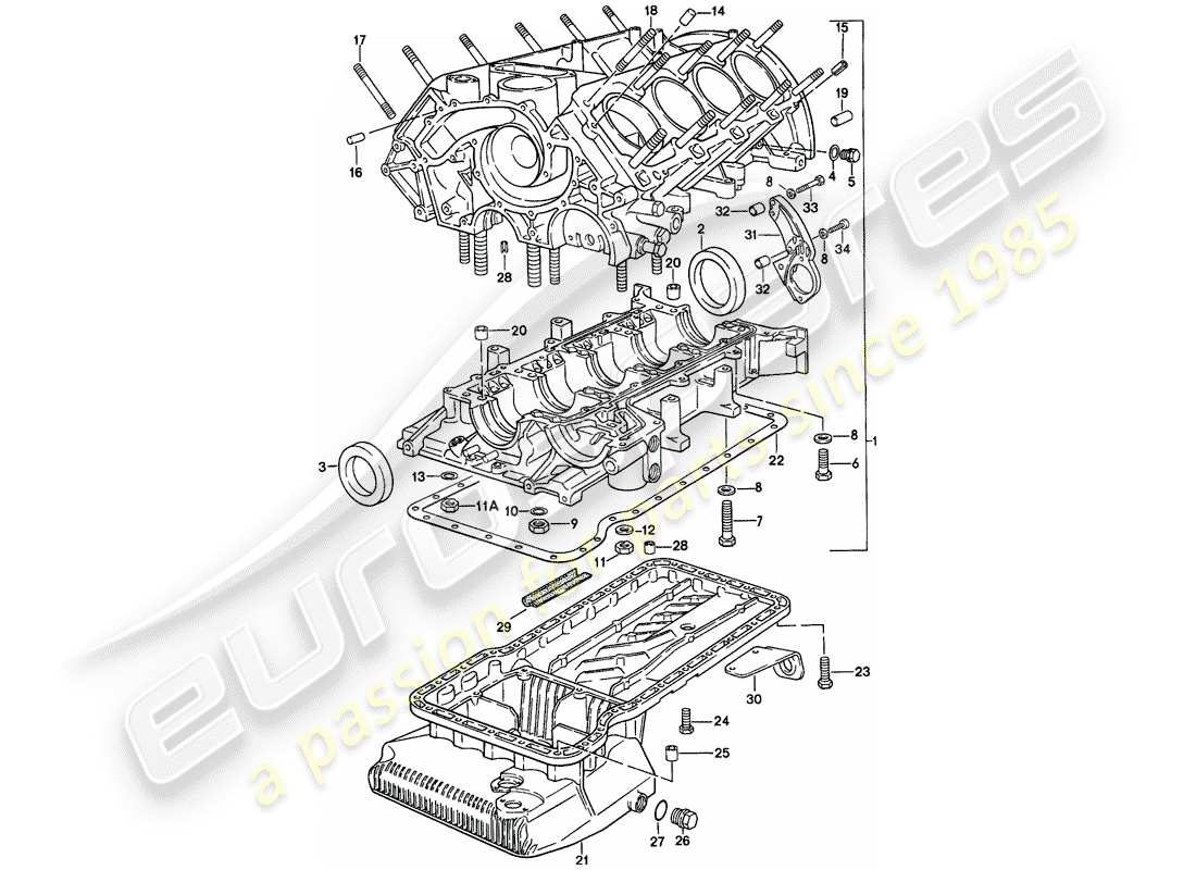 porsche 1985 (928) crankcase - repair set for maintenance - see illustration: part diagram