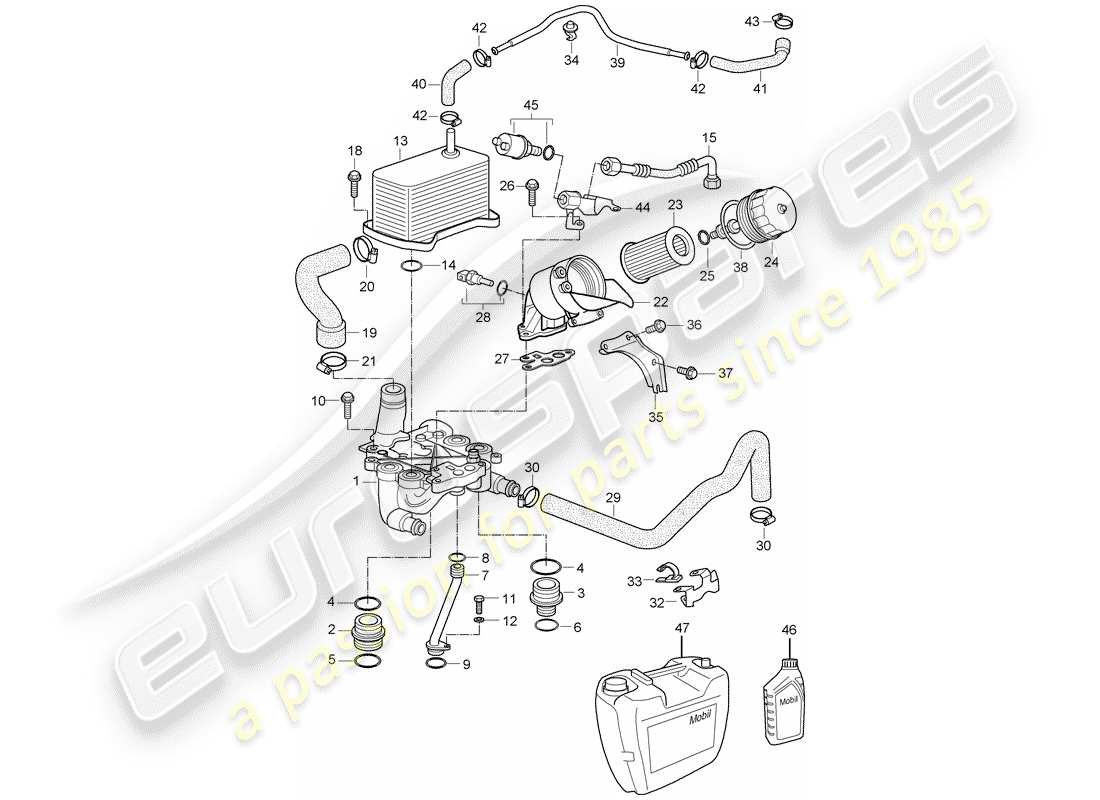 porsche 996 t/gt2 (2001) oil filter - bracket parts diagram