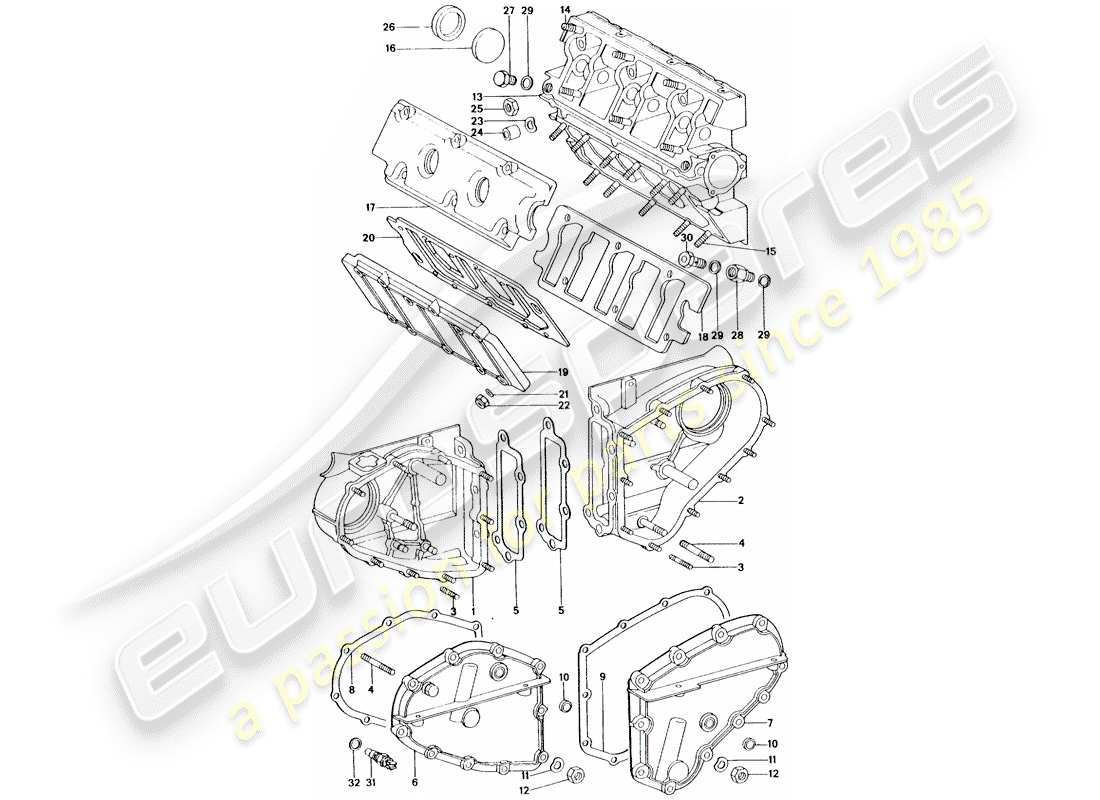 porsche 1976 (911 turbo) chain case - camshaft housing part diagram