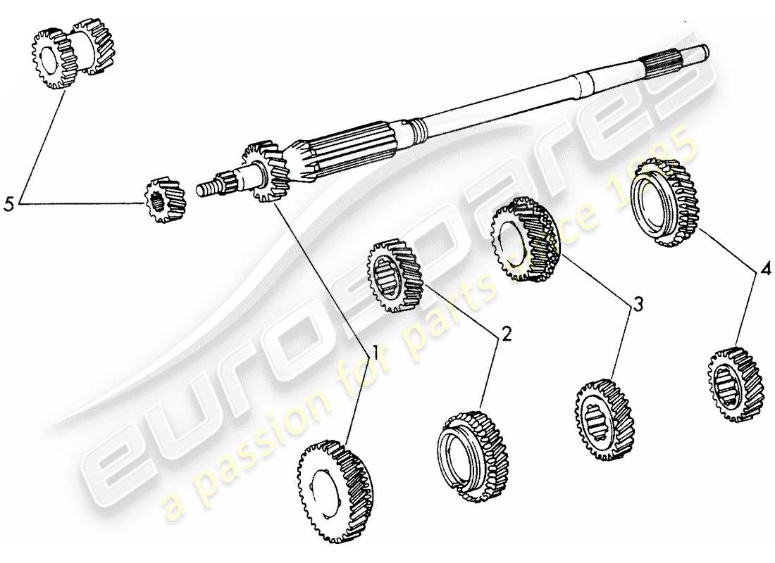 porsche 1965 (911/912) gear wheel sets - 4-speed - transmission part diagram