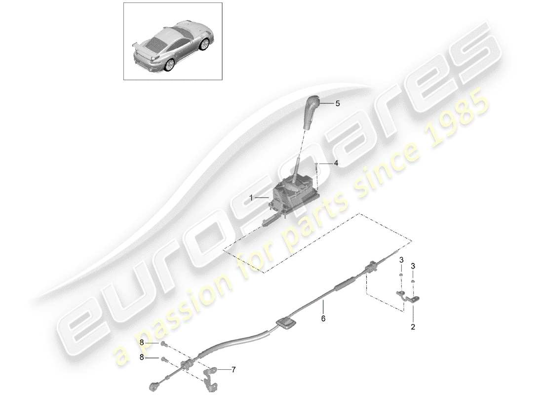 porsche 2015 (991-1 turbo) selector lever part diagram