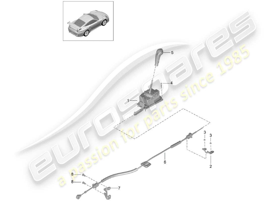 porsche 991 turbo (2015) selector lever part diagram