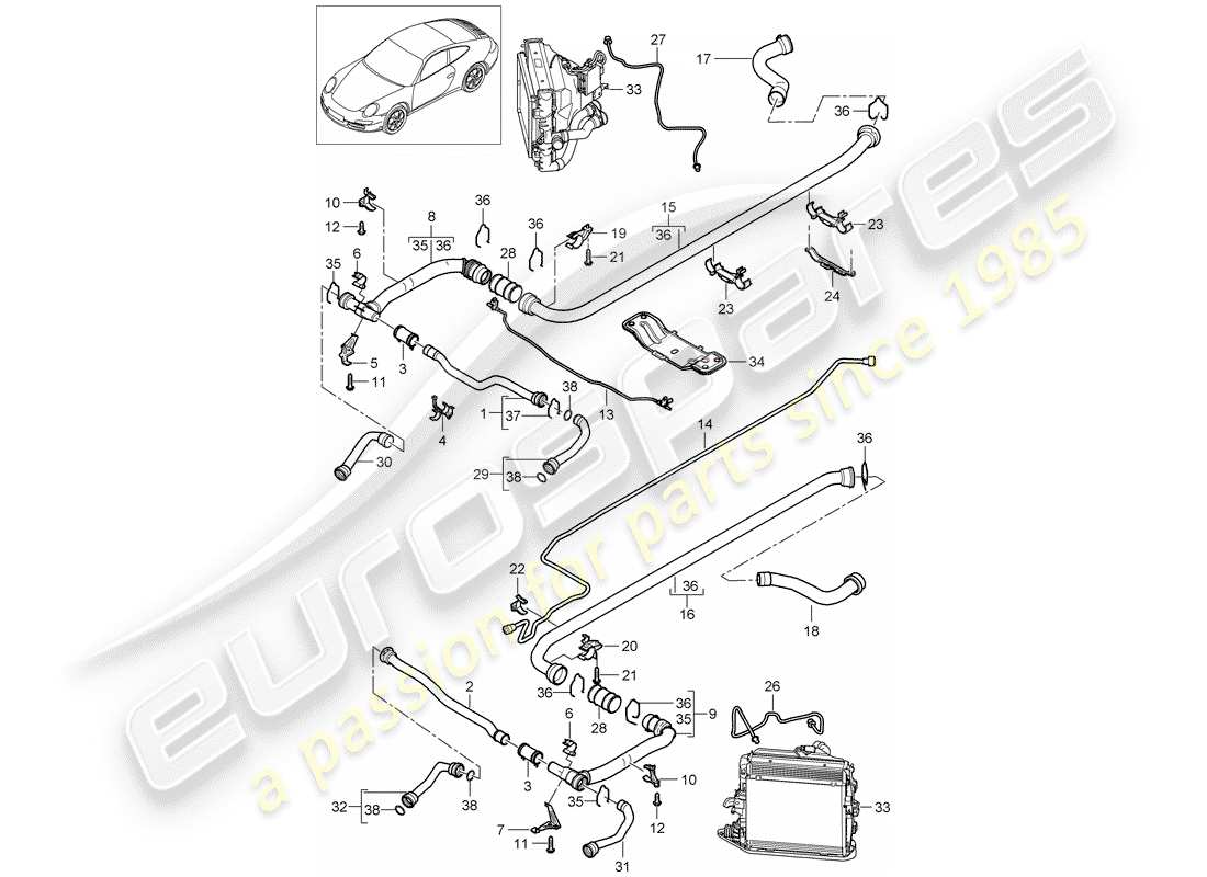 porsche 2012 (997-2) water cooling 2 part diagram