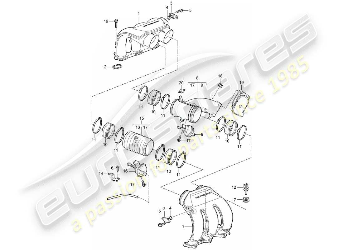 porsche 2007 (987 boxster) intake air distributor part diagram