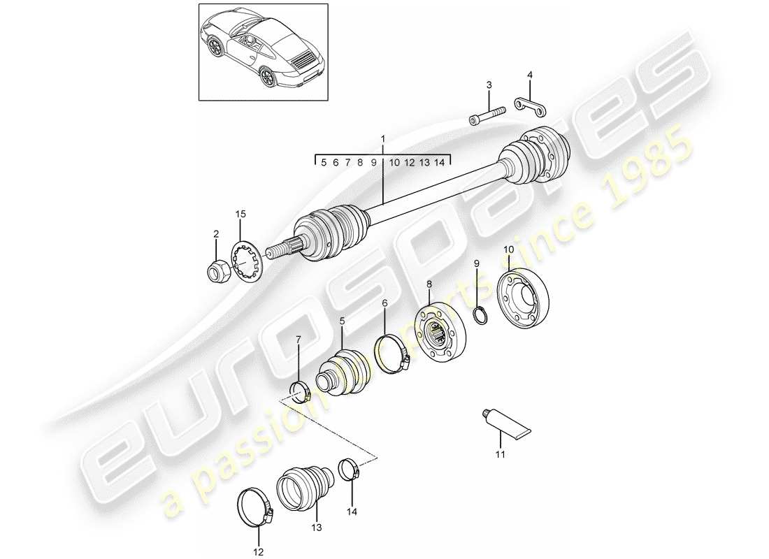 porsche 2012 (997-2) drive shaft part diagram