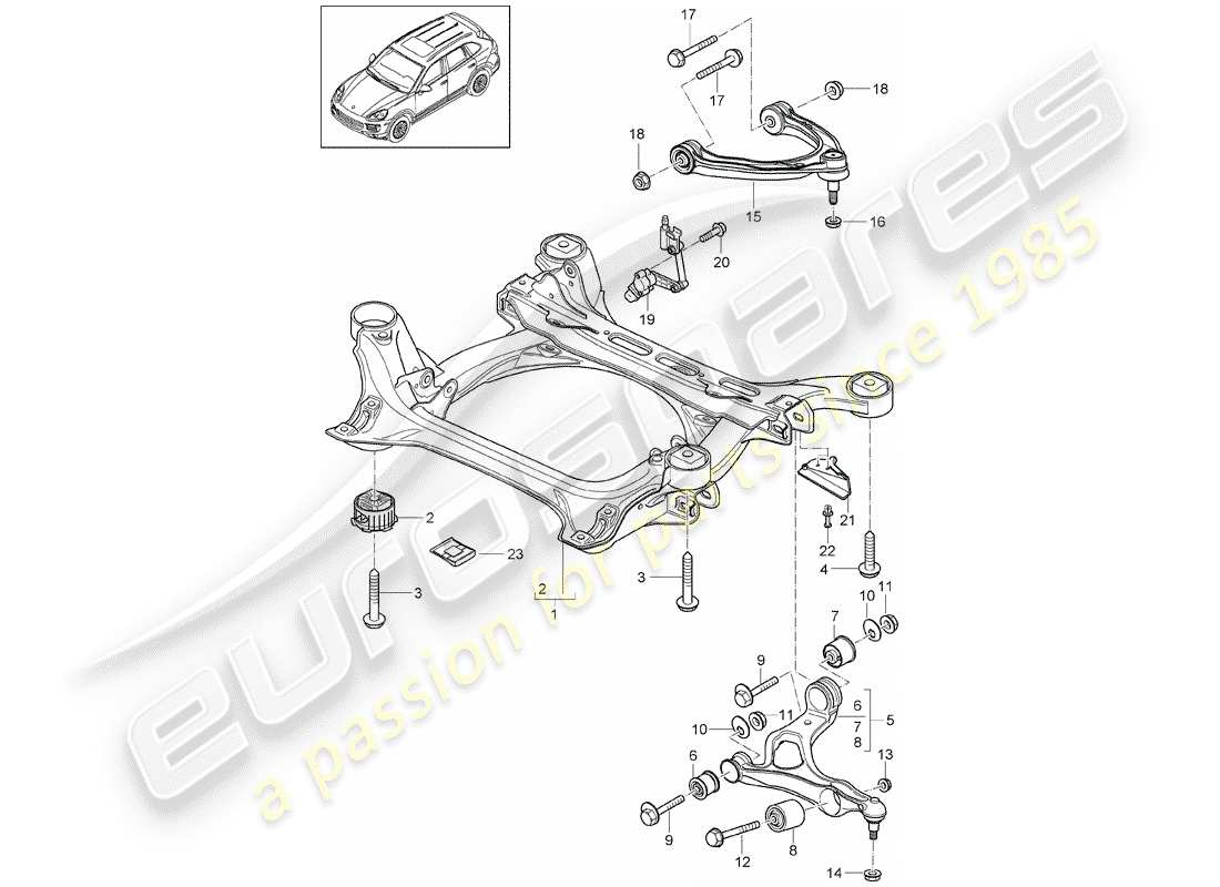 porsche 2014 (cayenne e2 92a) sub-frame part diagram