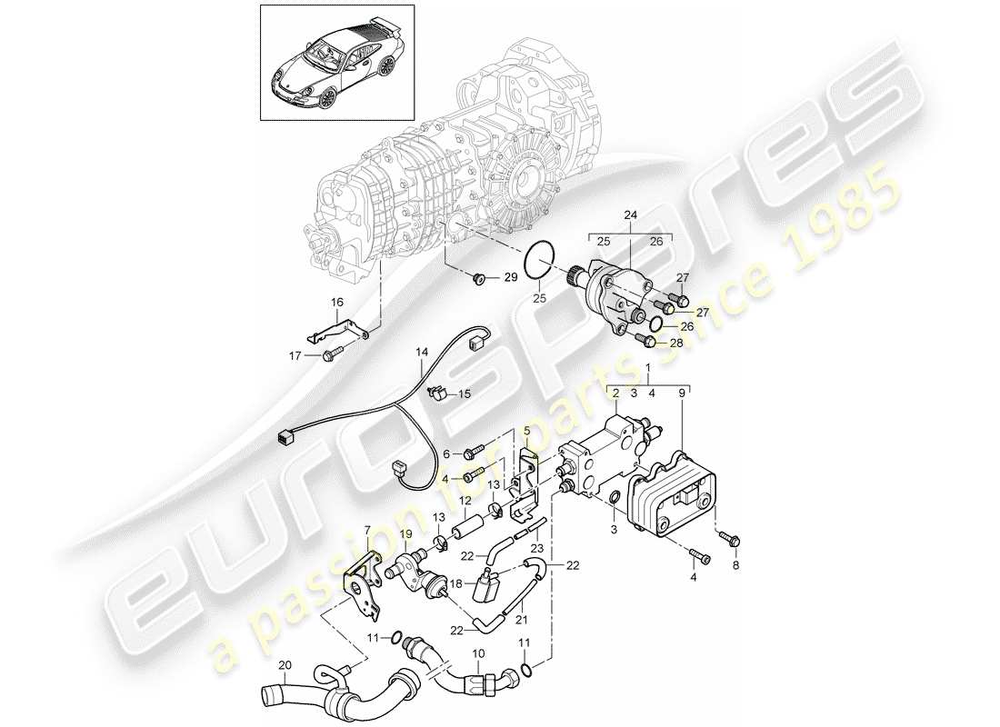 porsche 2010 (997-2 gt3) gear oil cooler part diagram