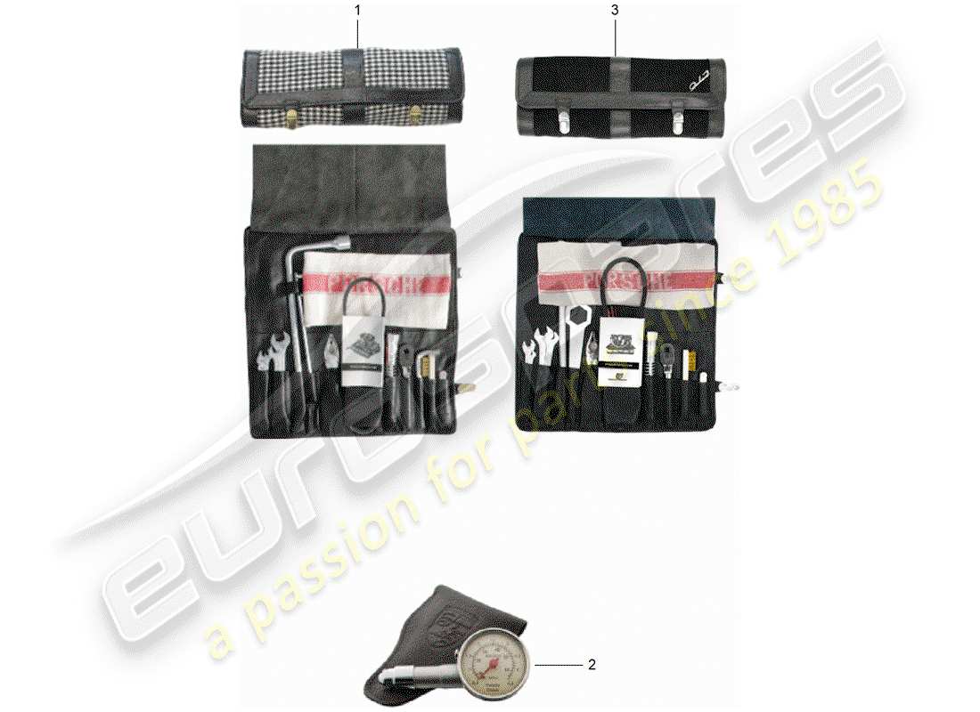 porsche 1966 (911/912) tool - jack - box with bulbs - first aid kit part diagram