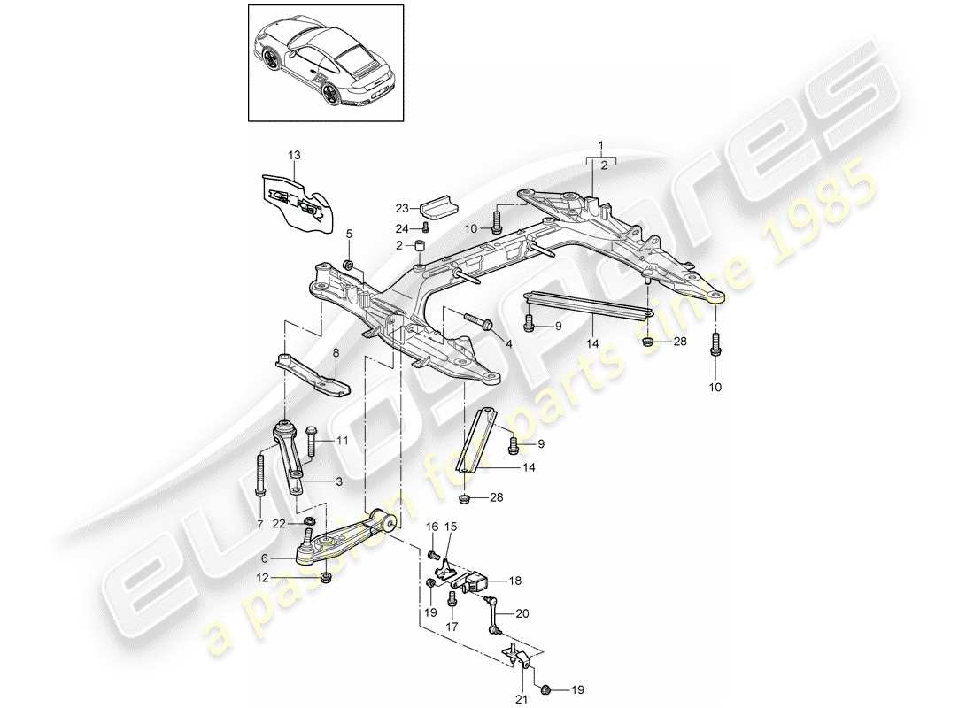 porsche 2011 (997-2 turbo / gt2 rs) cross member part diagram