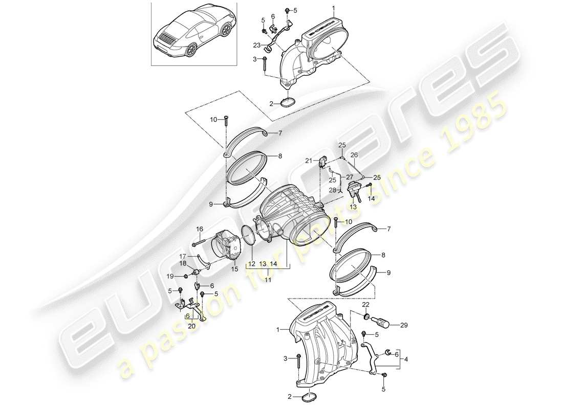 porsche 2012 (997-2) intake air distributor parts diagram