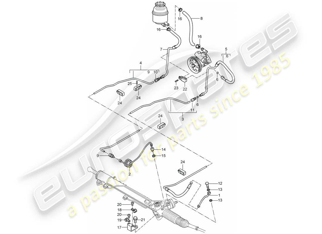 porsche 2005 (carrera gt) power steering - hydraulic line parts diagram