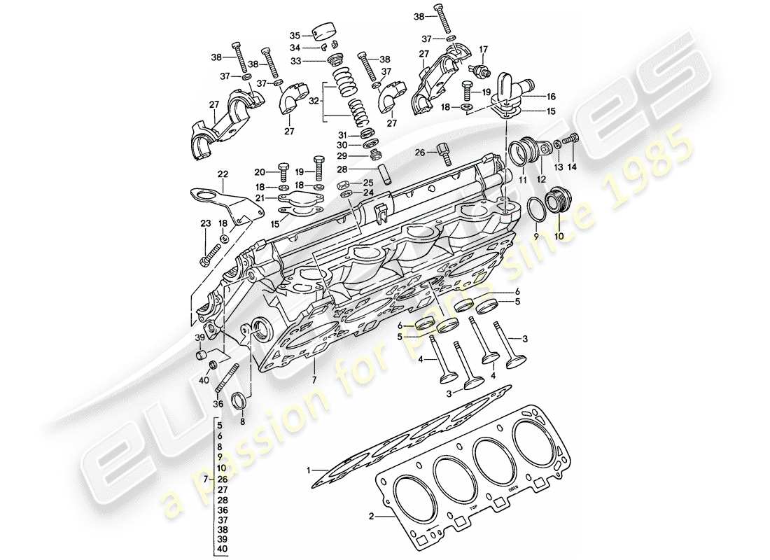 porsche 1983 (928) cylinder head - 4 - valve - d - mj 1985>> - repair set for maintenance - see illustration: part diagram