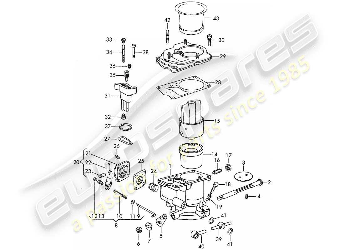 porsche 911/912 (1965) single parts - for - carburetor - - solex 40 pi-1 - - d >> - mj 1968 parts diagram