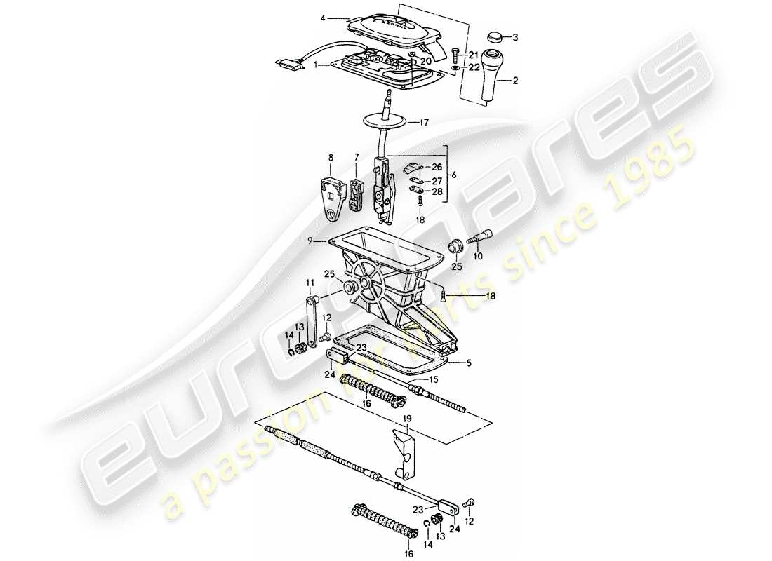 porsche 1994 (964) selector lever - tiptronic - d >> - mj 1991 part diagram