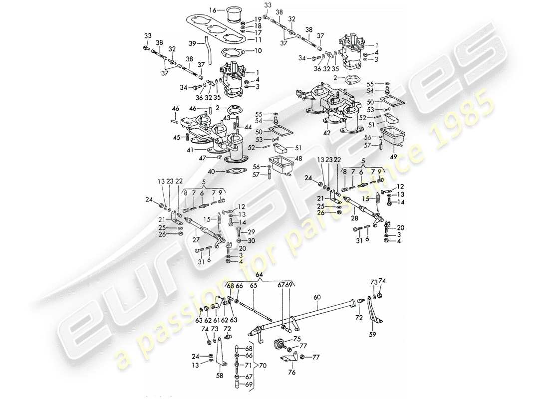 porsche 1966 (911/912) carburetor - system - with: - - solex 40 pi-1 - - d >> - mj 1968 part diagram