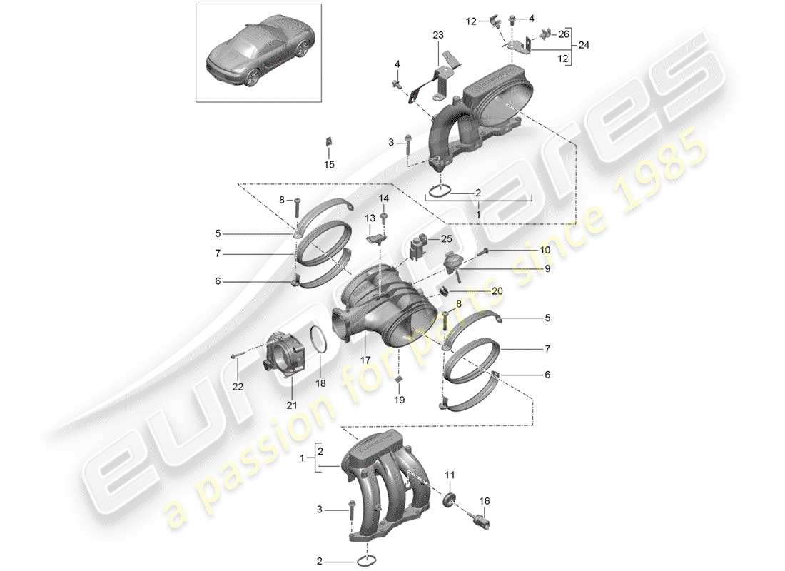 porsche 2012 (981 boxster) intake air distributor part diagram