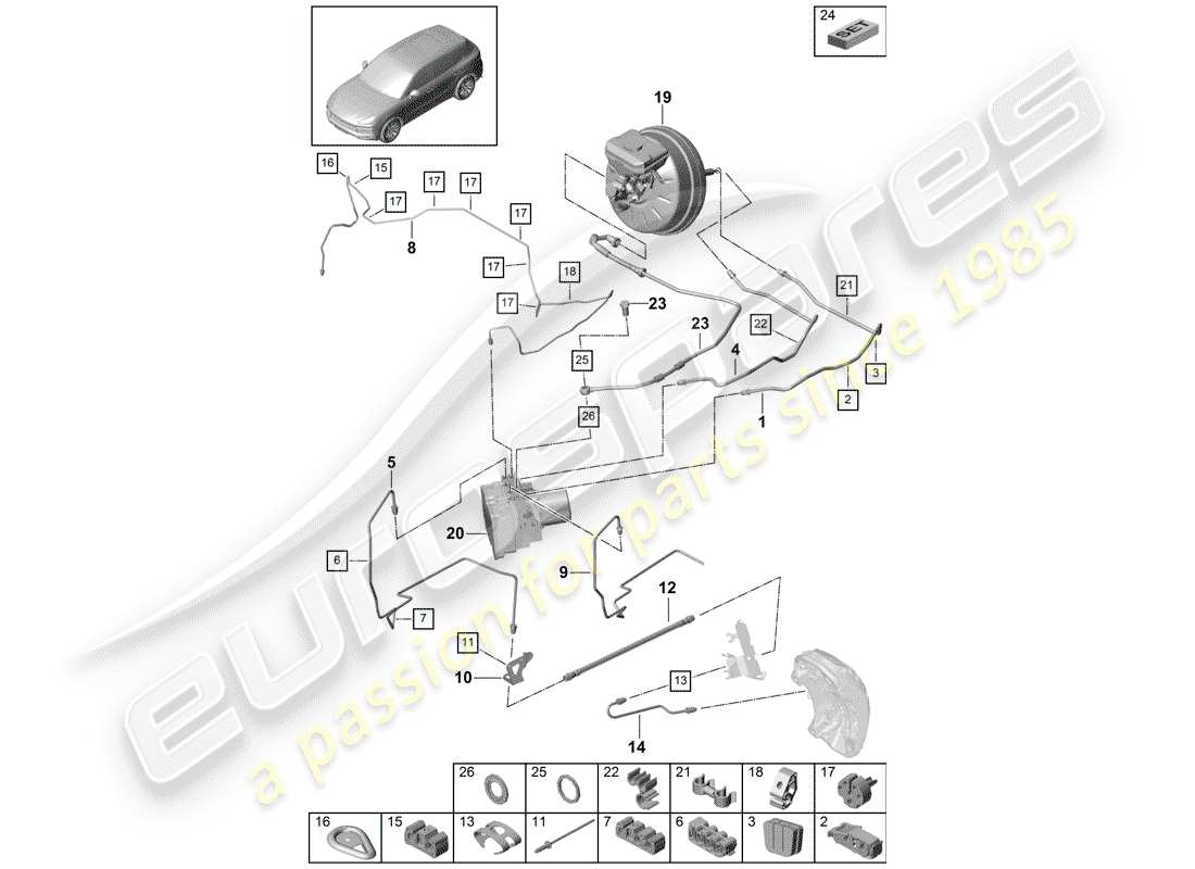 porsche cayenne e3 (2020) brake line parts diagram