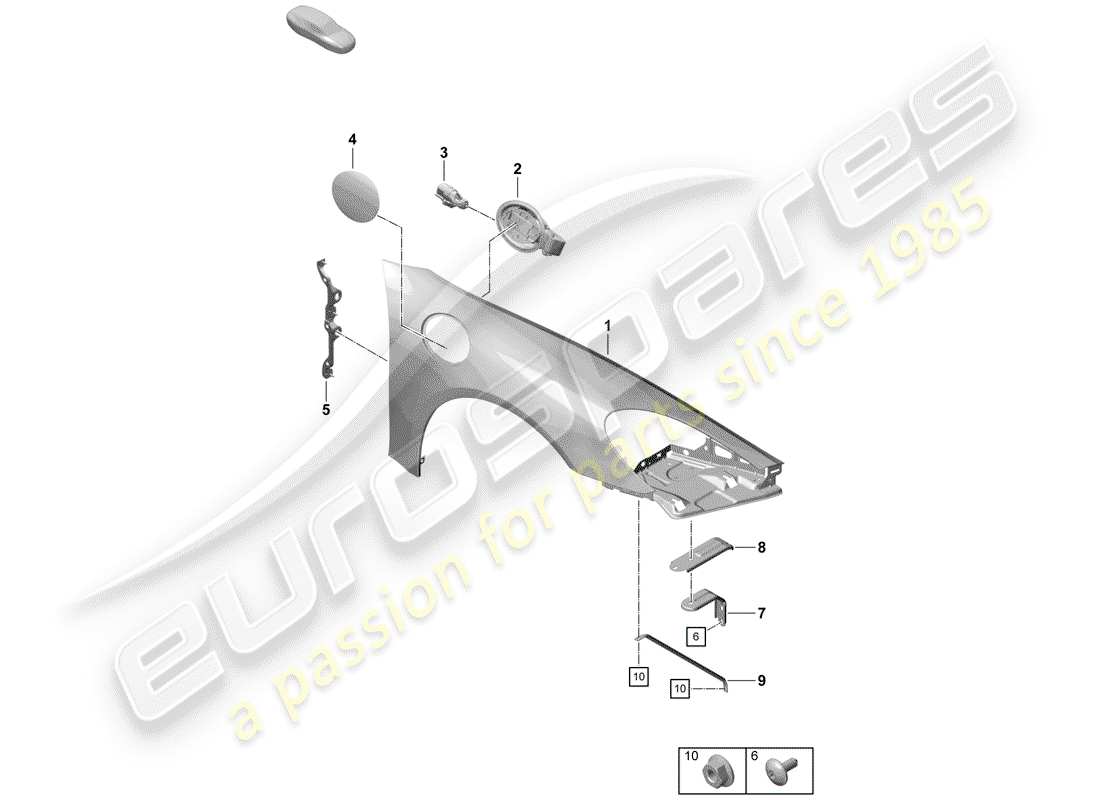 porsche 2020 (718 boxster spyder) fender part diagram