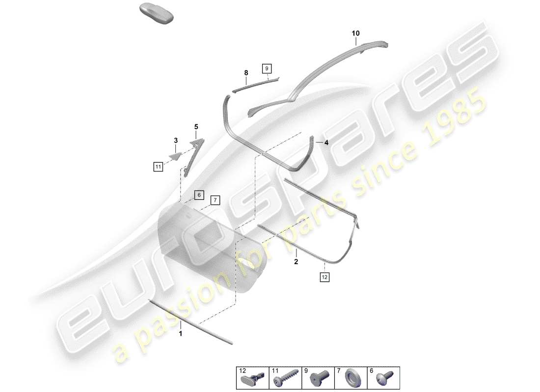 porsche 2020 (718 boxster spyder) door seal part diagram