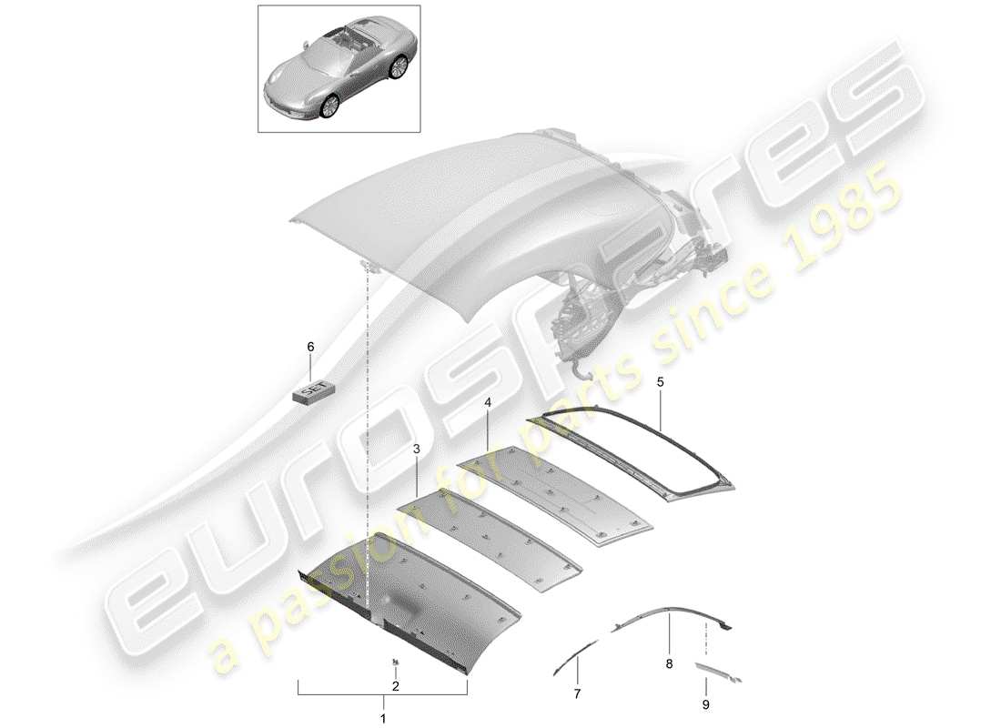 porsche 2013 (991-1) convertible top part diagram