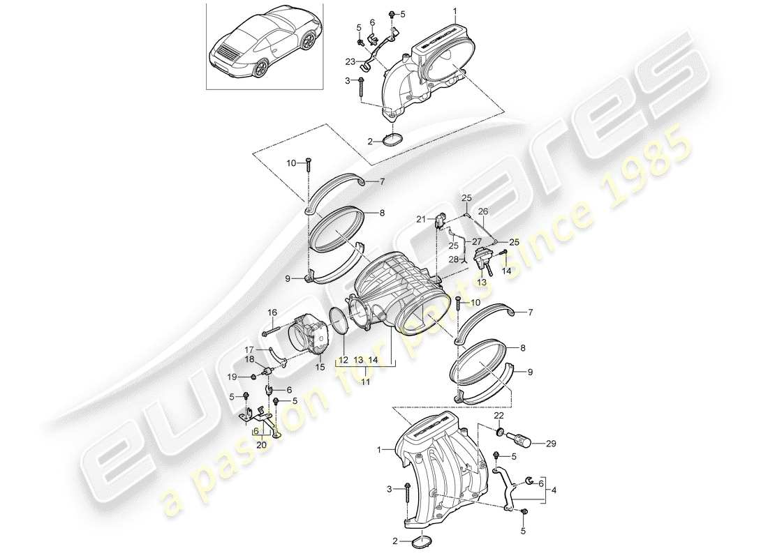 porsche 997 gen. 2 (2011) intake air distributor parts diagram