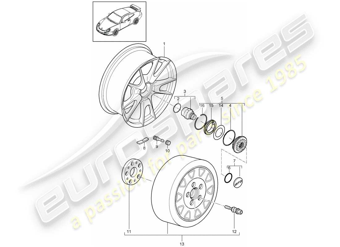 porsche 2007 (997-1 gt3) central locking part diagram