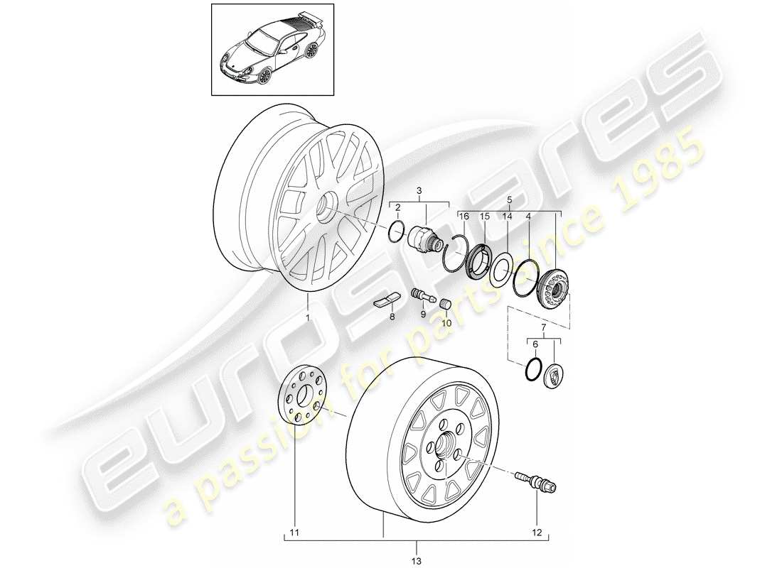 porsche 2009 997-2 turbo / gt2 central locking part diagram
