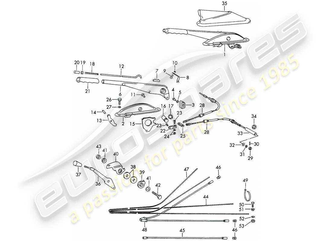 porsche 1965 (911/912) handbrake - heater - actuator - d >> - mj 1967 part diagram